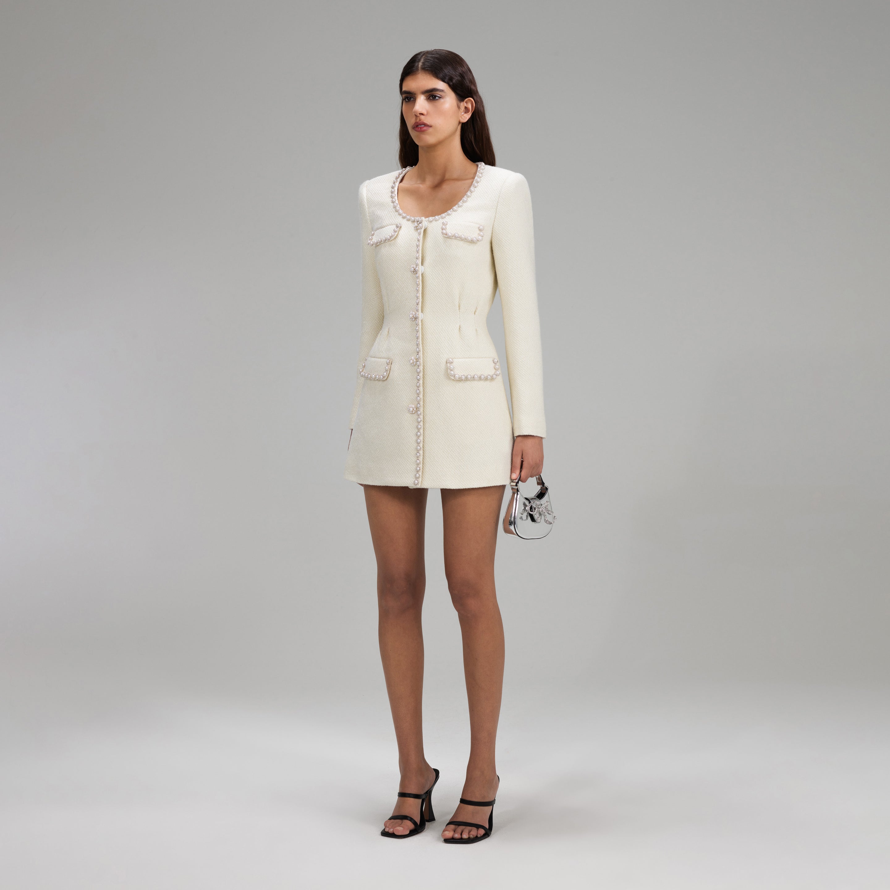 Cream Boucle Tailored Mini Dress – self-portrait