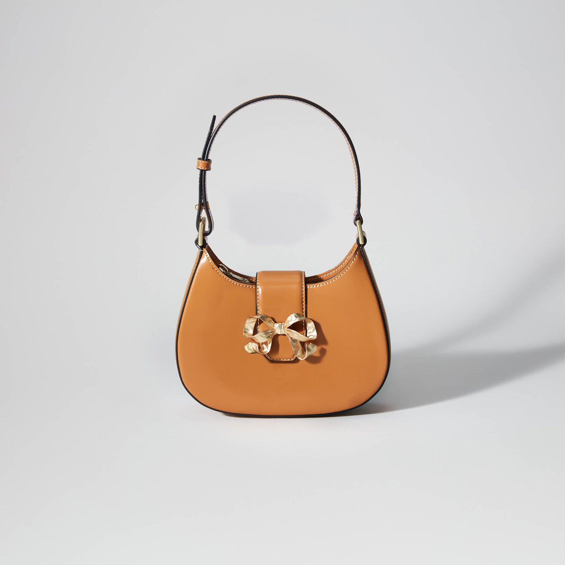 Brown Crescent Bow Mini Shoulder Bag