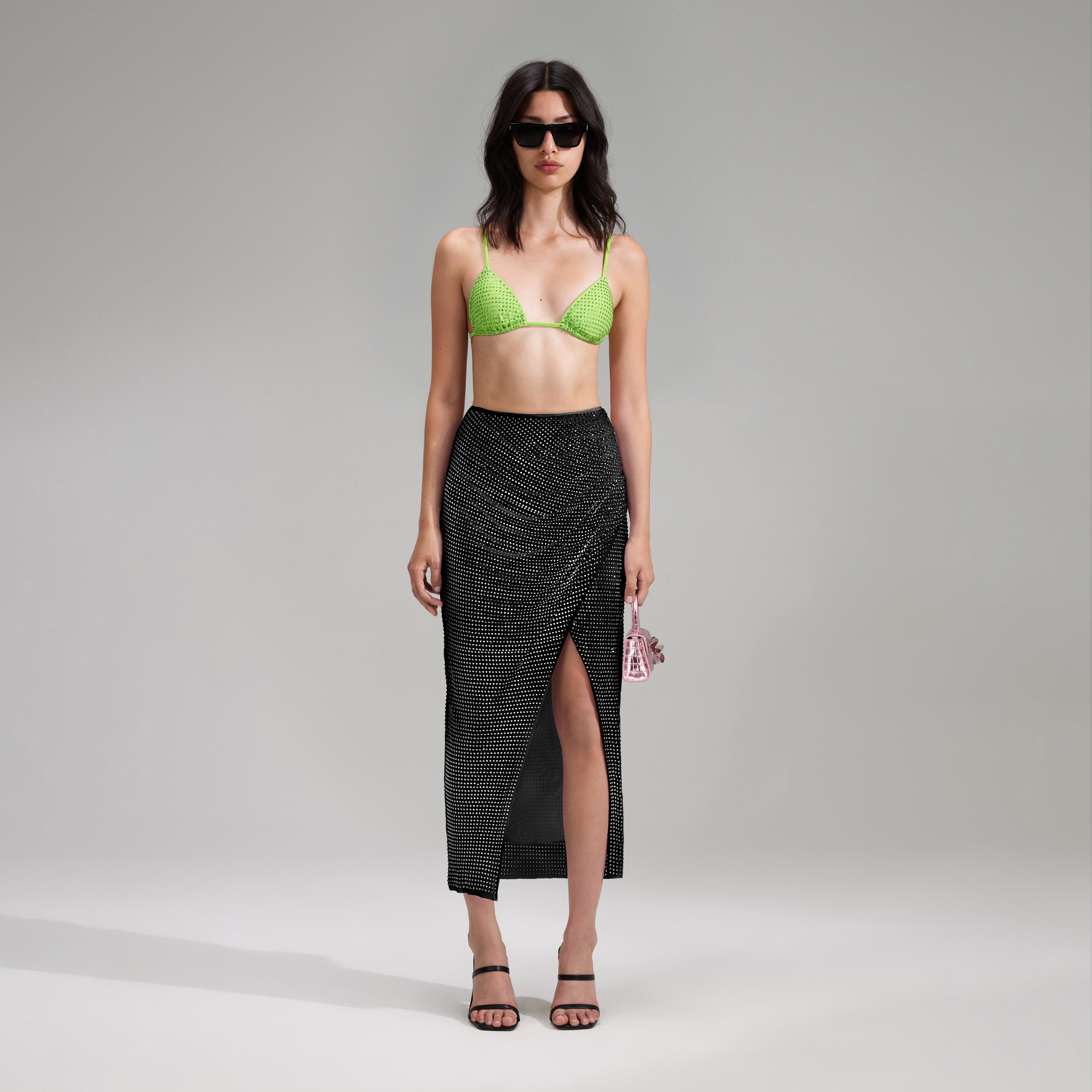Green Rhinestone Triangle Bikini Top