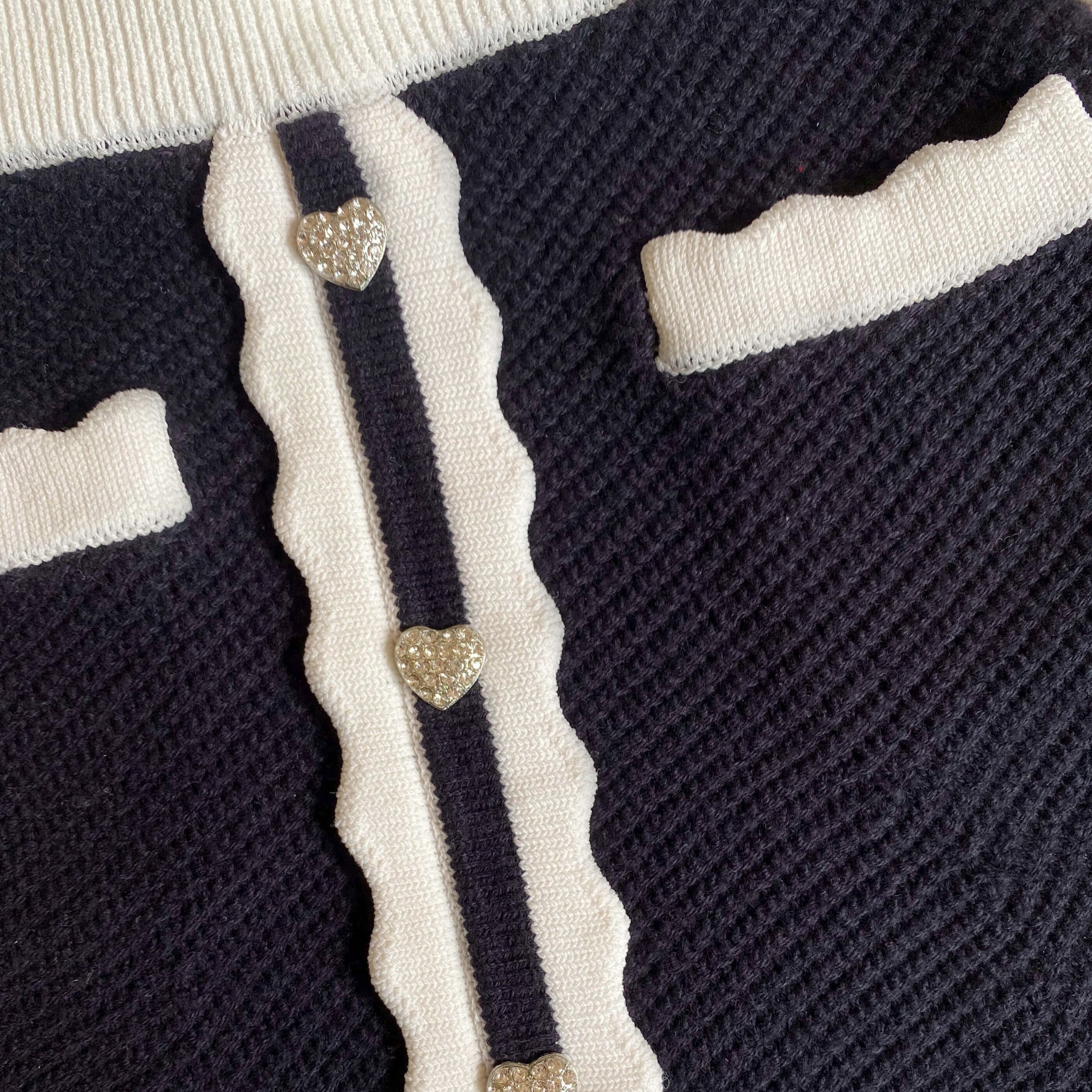 A close up of the fabric for the Navy Knit Mini Skirt