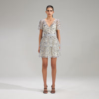 Champagne Sequinned Tiered Mini Dress