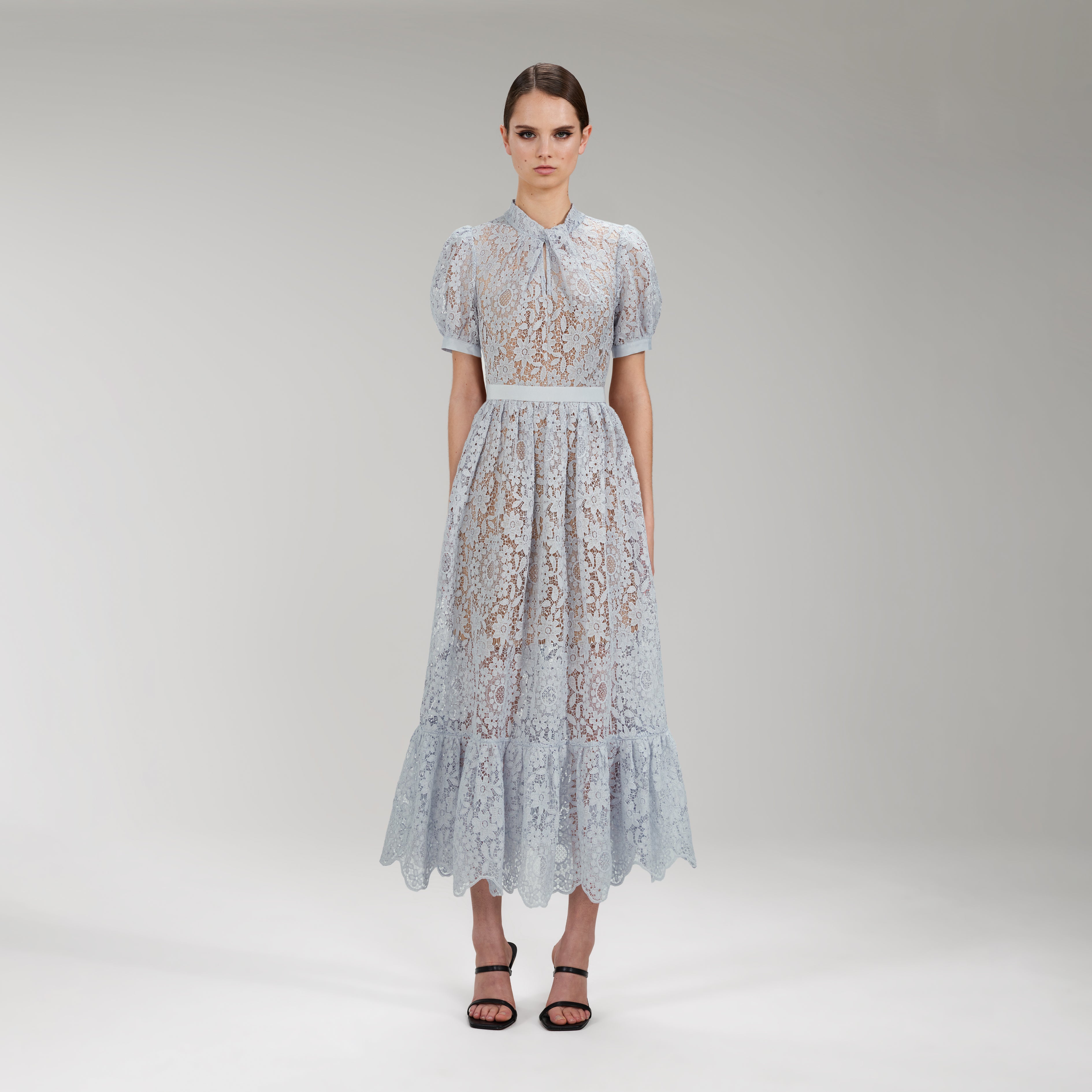 Blue Guipure Lace Midi Dress