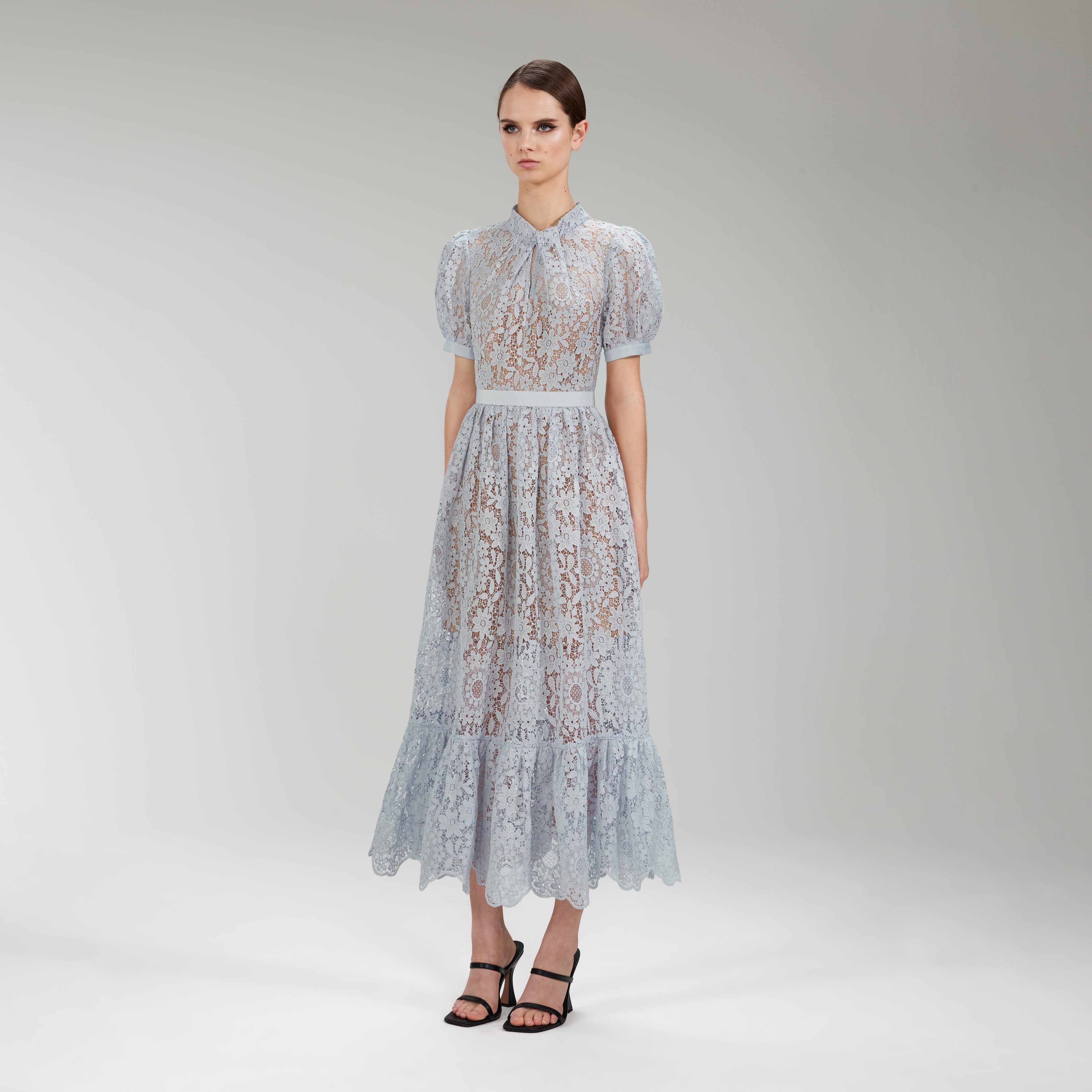 Blue Guipure Lace Midi Dress