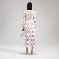 White 3D Cotton Lace Midi Dress