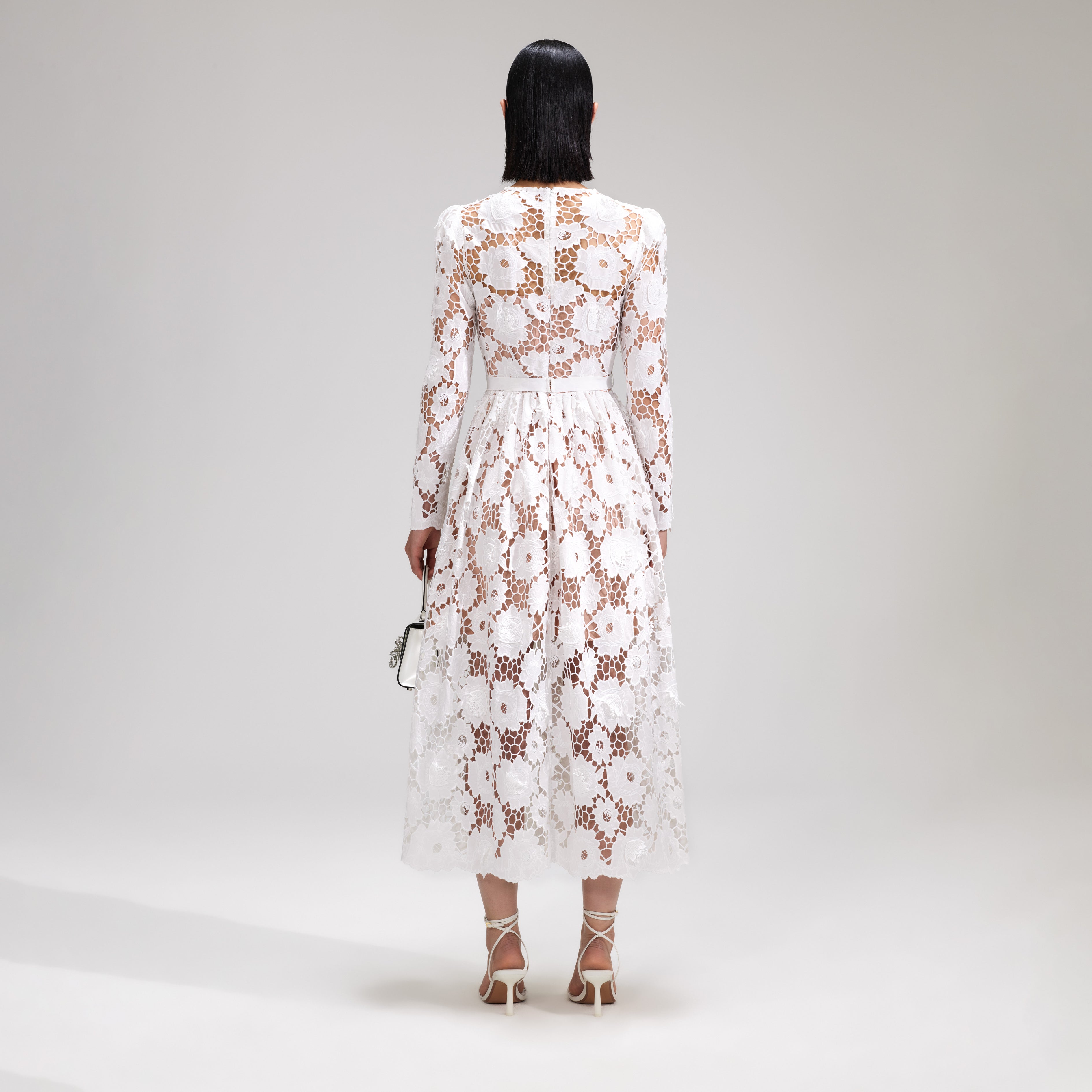 White 3D Cotton Lace Midi Dress