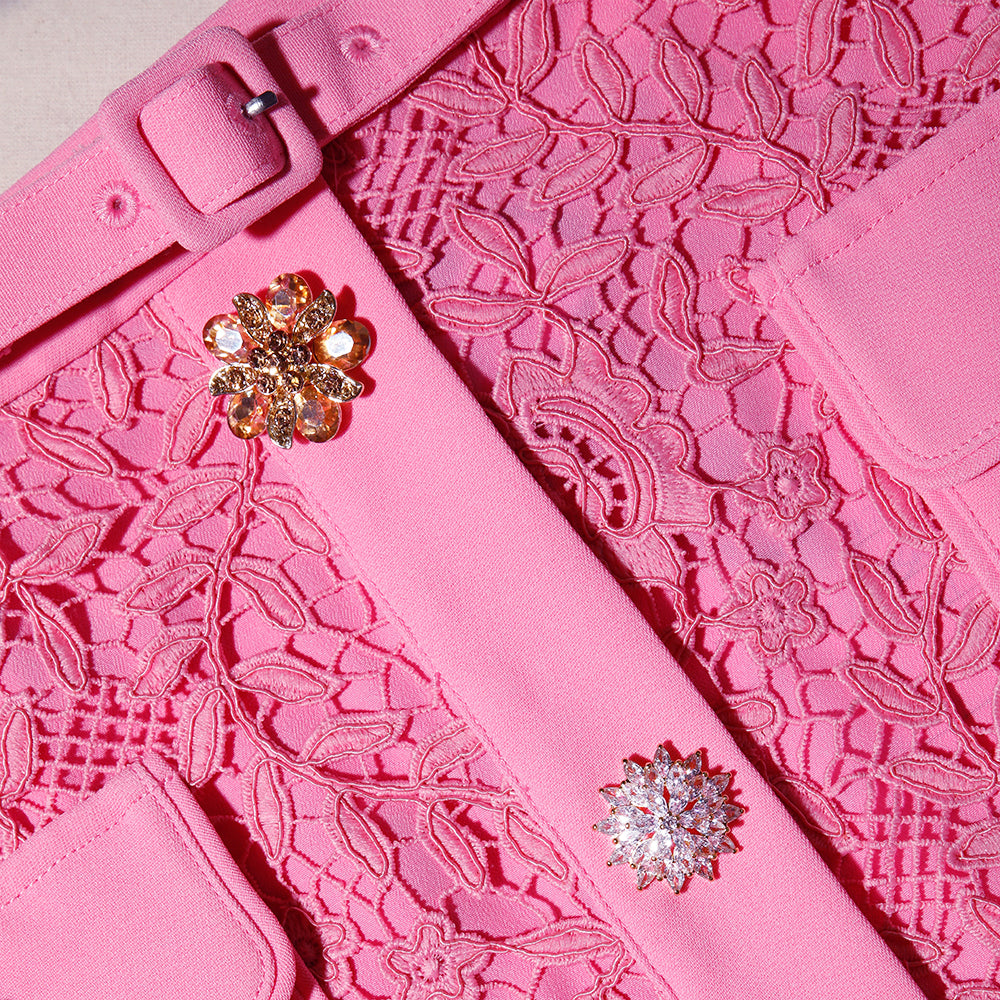 Pink Rose Lace Midi Skirt