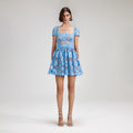 Blue 3D Cotton Lace Mini Dress
