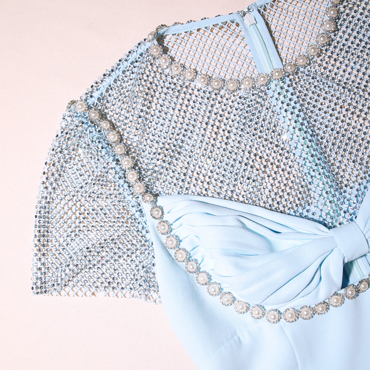 Blue Crepe Diamante Midi Dress