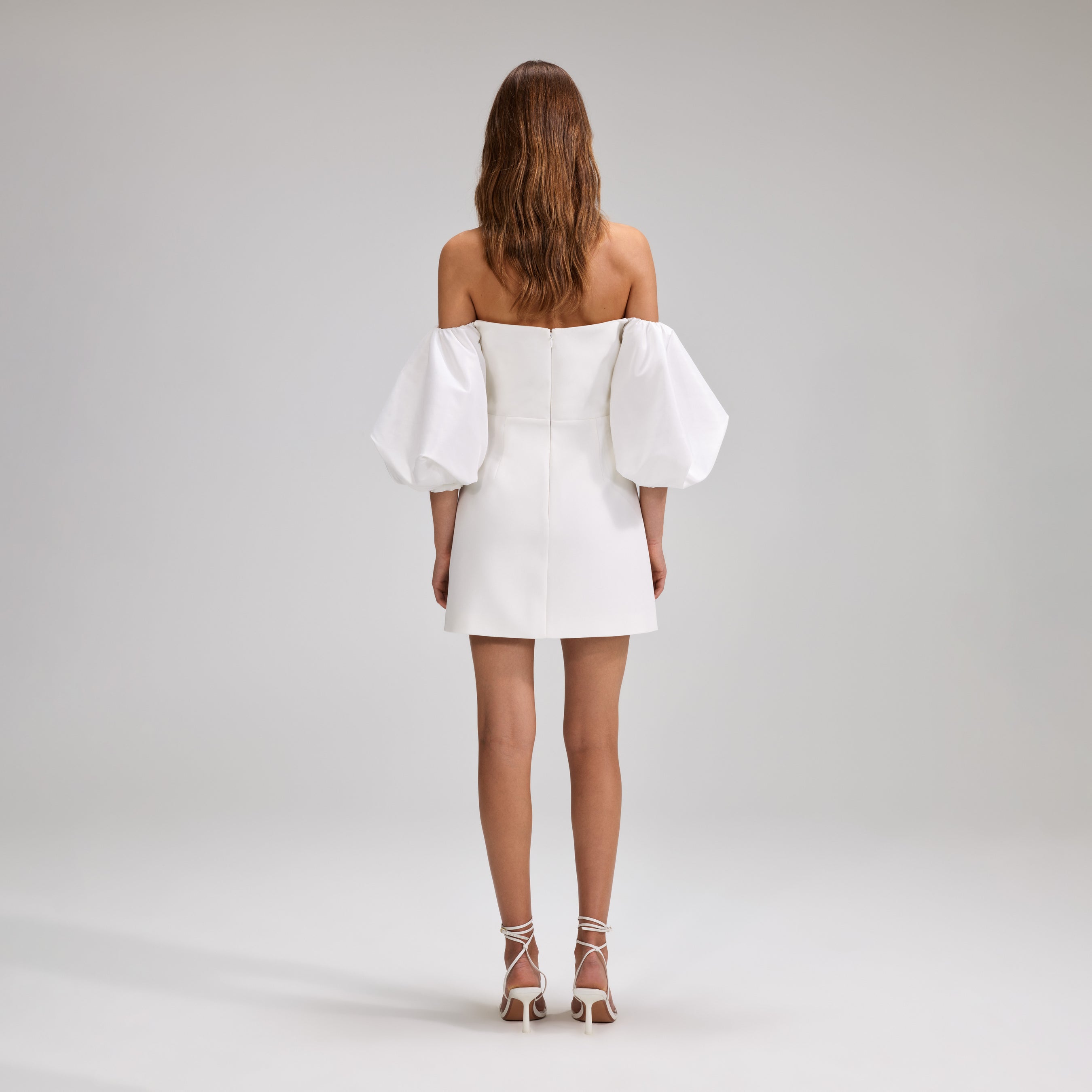 White Bonded Crepe Puff Sleeve Mini Dress