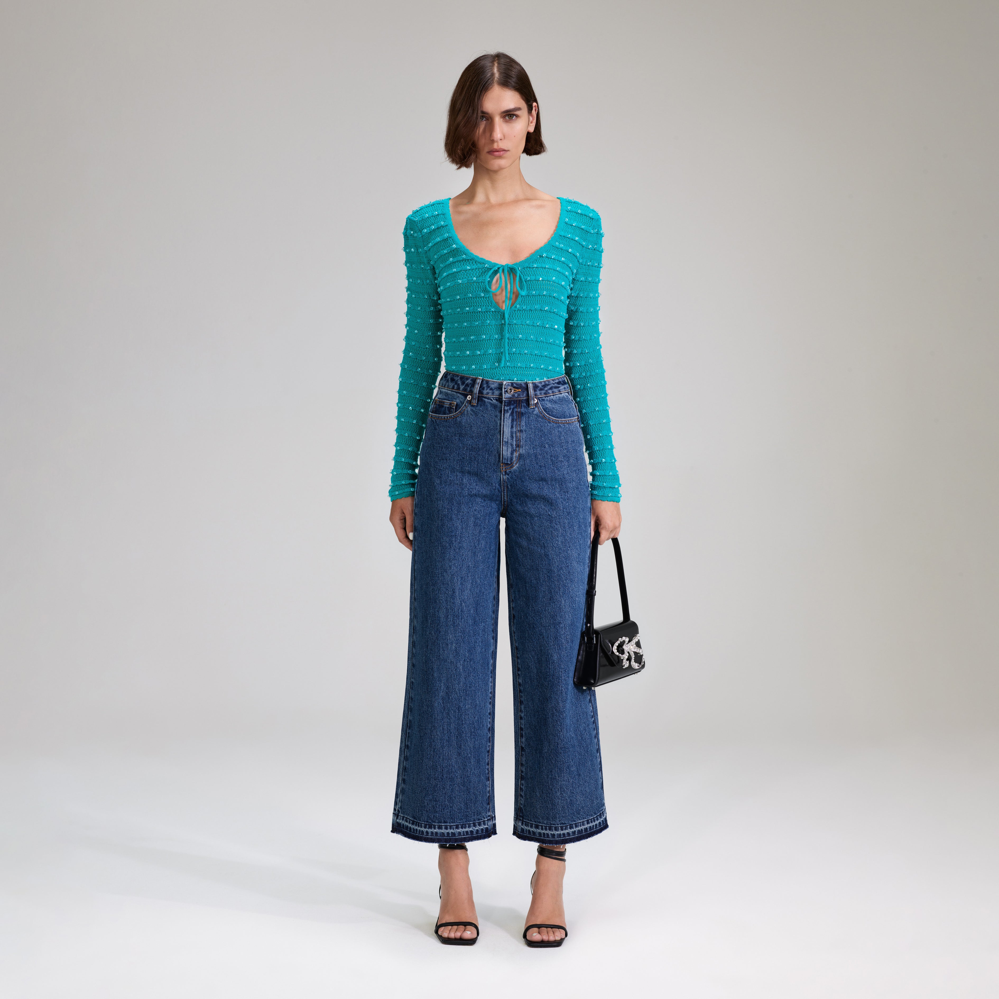 Green Beaded Knit Top