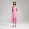 Pink Chiffon Tiered Midi Dress