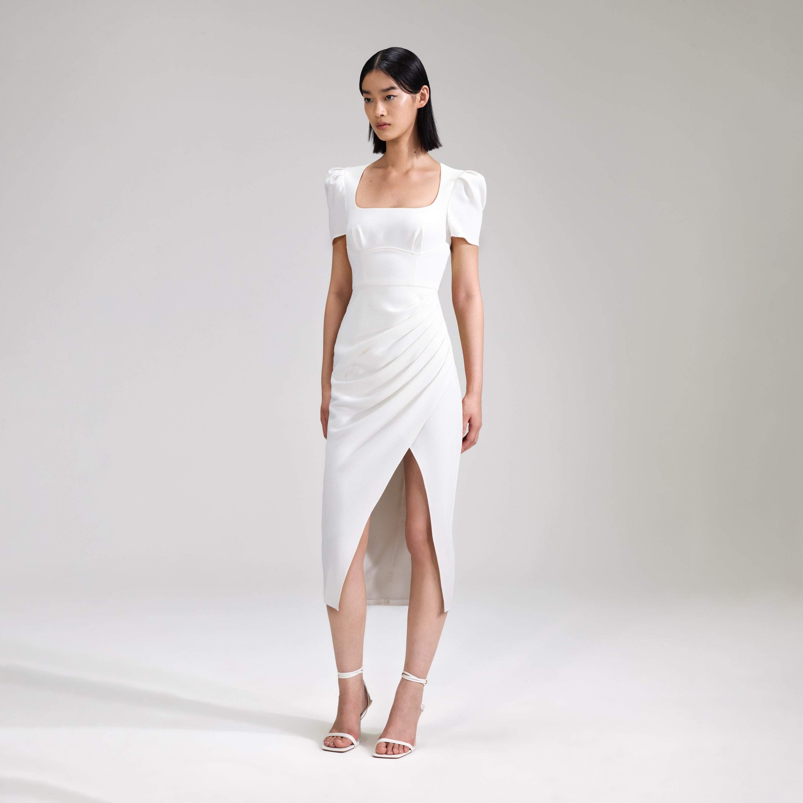 White Crepe Midi Dress