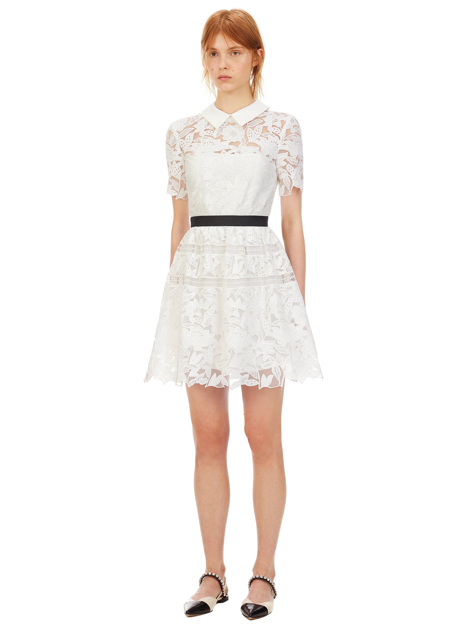 White Leaf Guipure Mini Dress