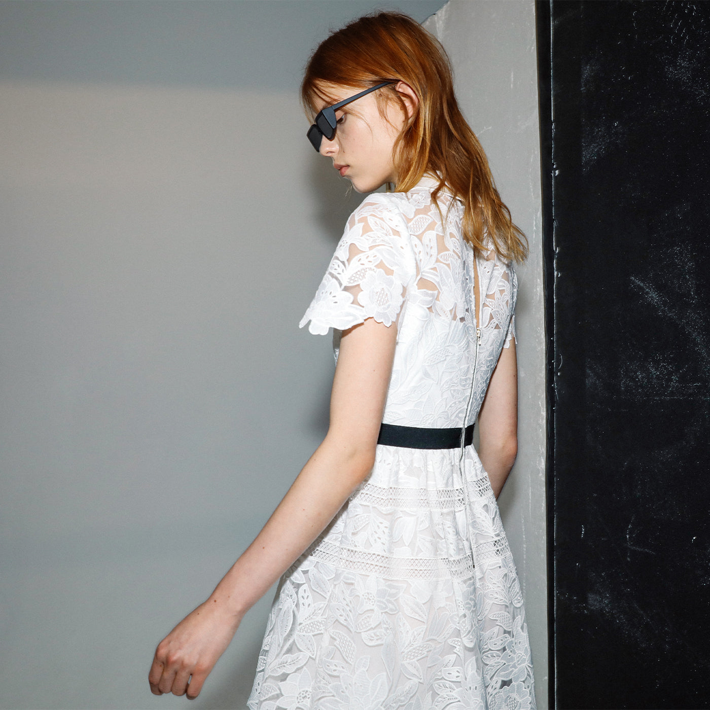 White Leaf Guipure Mini Dress