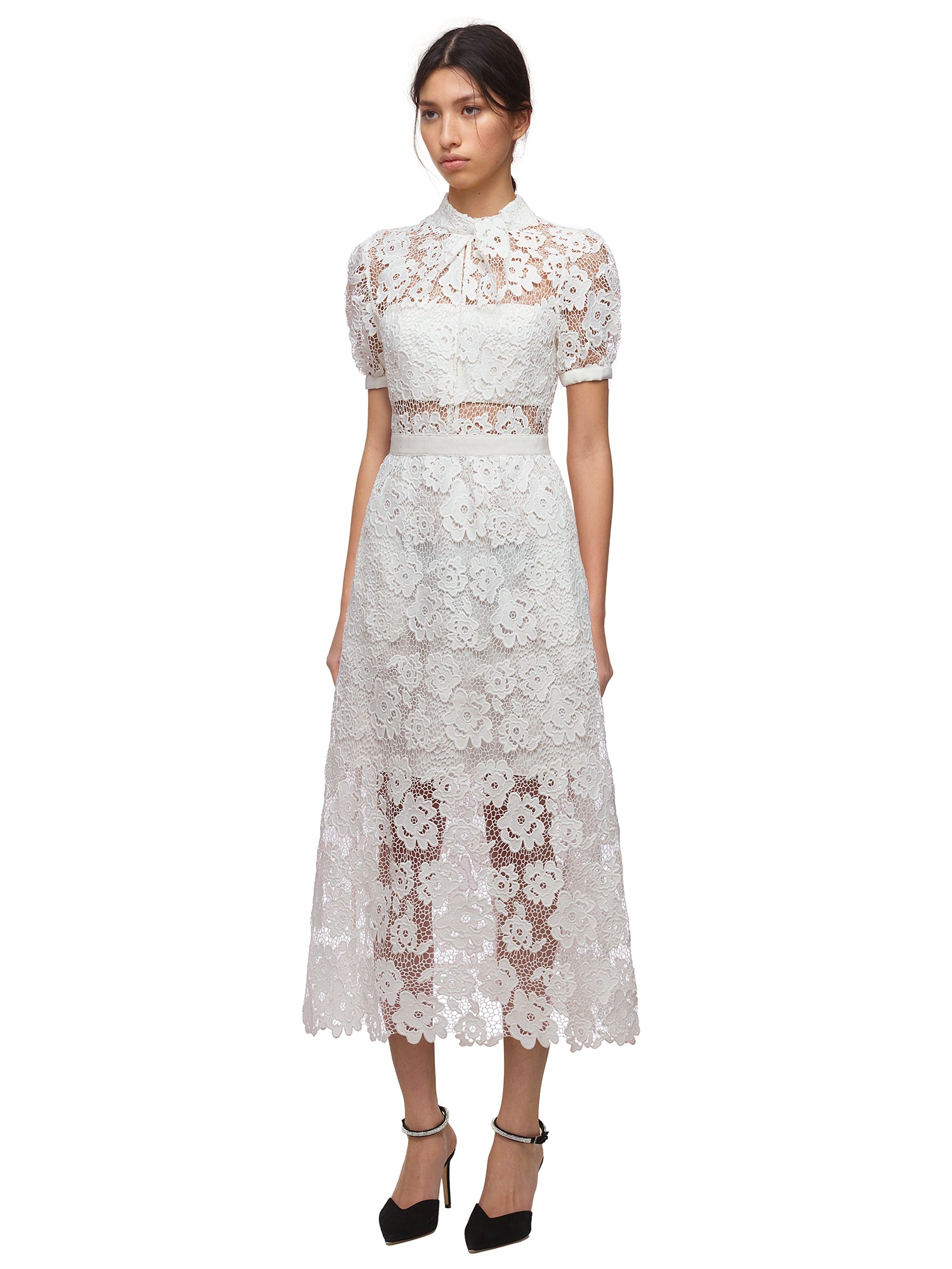 White Abstract Guipure Dress