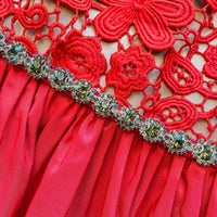 Red Guipure Lace and Taffeta Midi Dress