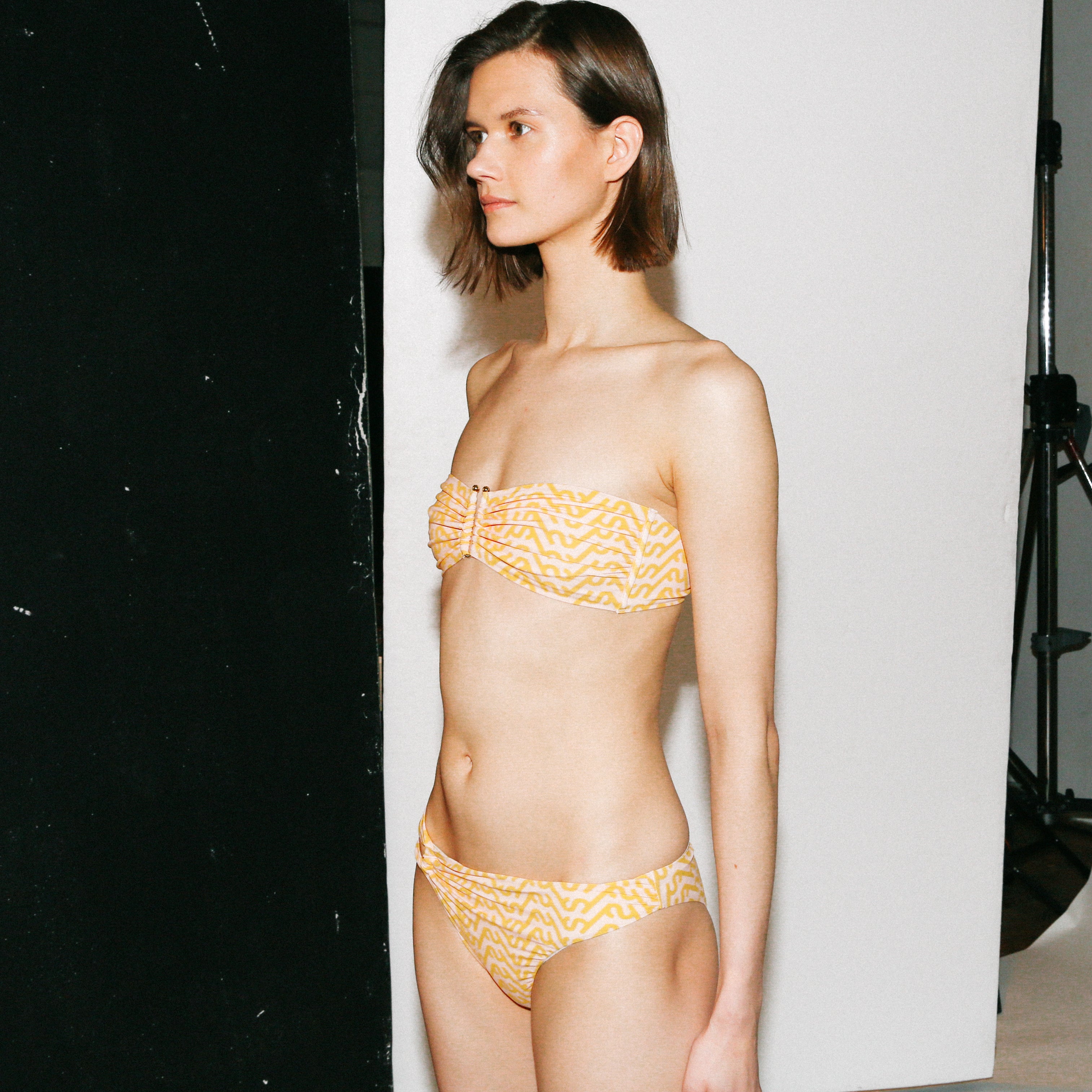 Yellow Logo Printed Ruched Bikini Briefs