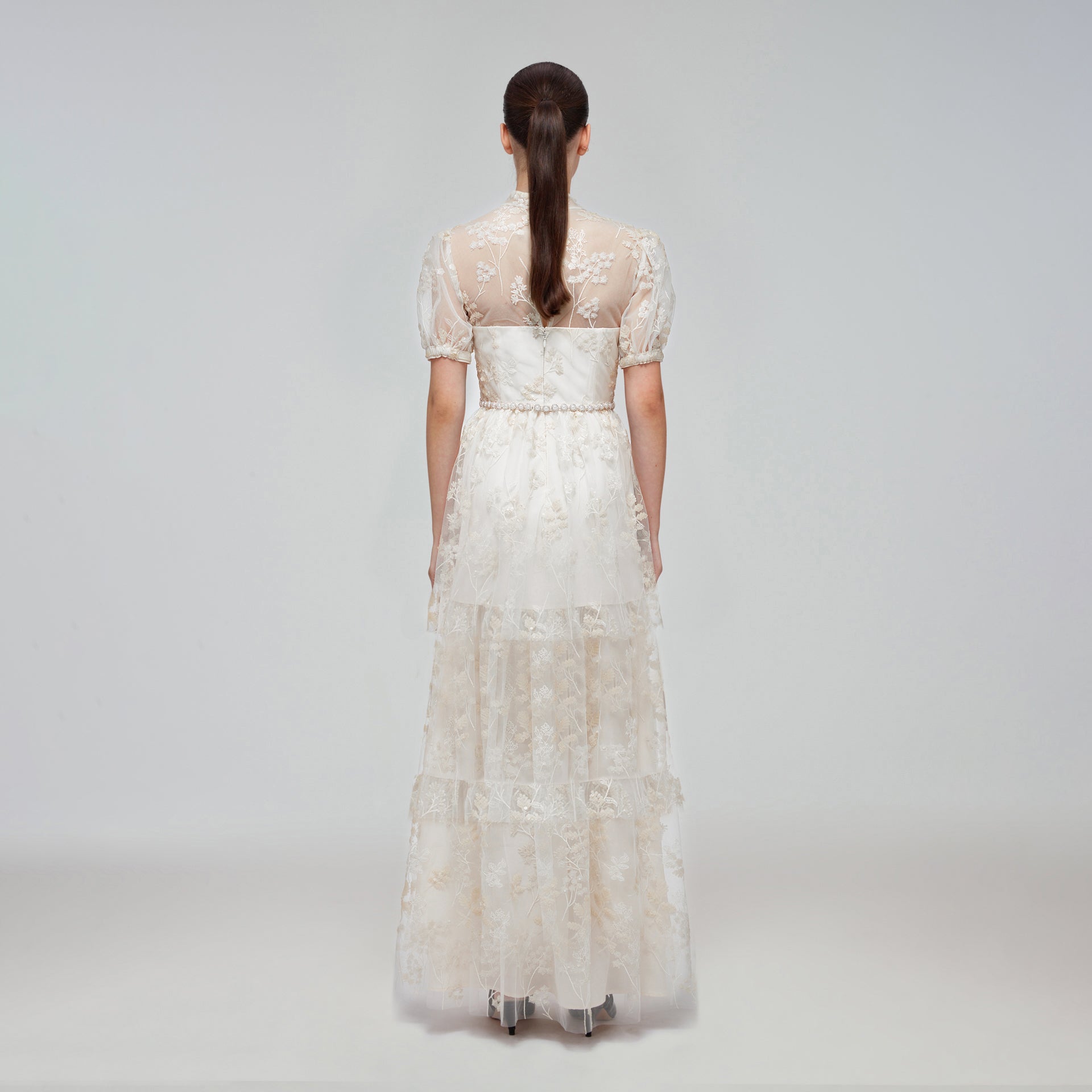 Ivory Blossom Sequin Tiered Maxi Dress